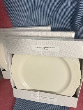 NWT Cupcakes and Cashmere At Home Ivory Dinner Plates - Set of 12